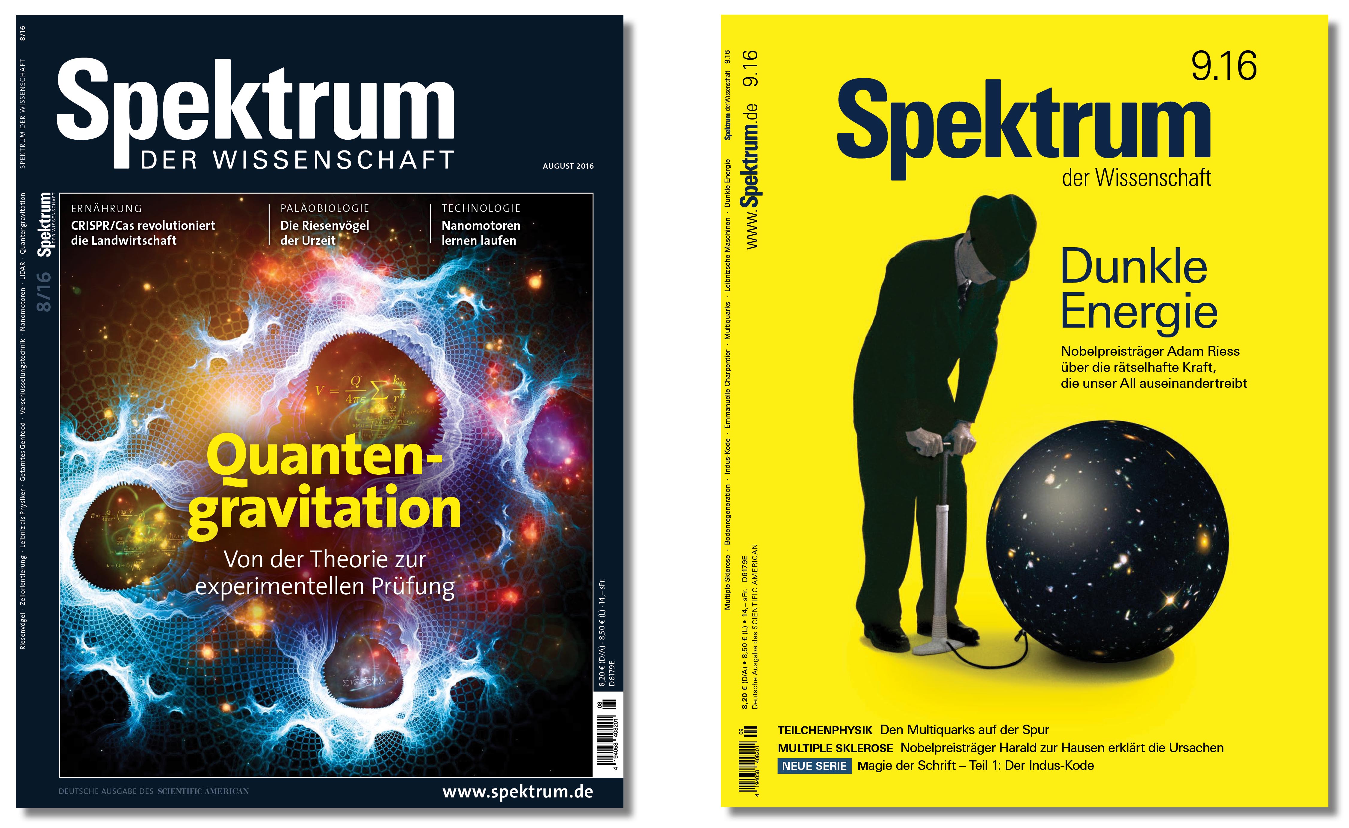 Vorher / Nachher: Spektrum der Wissenschaft Ausgabe August und Relaunch-Startausgabe September 2016 – Plakativer, moderner, prägnanter.